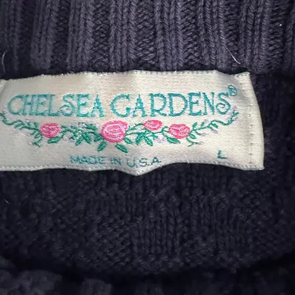 Vintage 90s Chelsea Gardens Floral Sweater Blue Lg Cottage Garden Granny USA - Picture 5 of 7